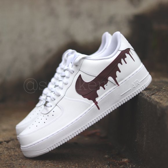 Nike Air Force 1 Low White Burgundy Paint Drip Custom NWT - Picture 9 of 9